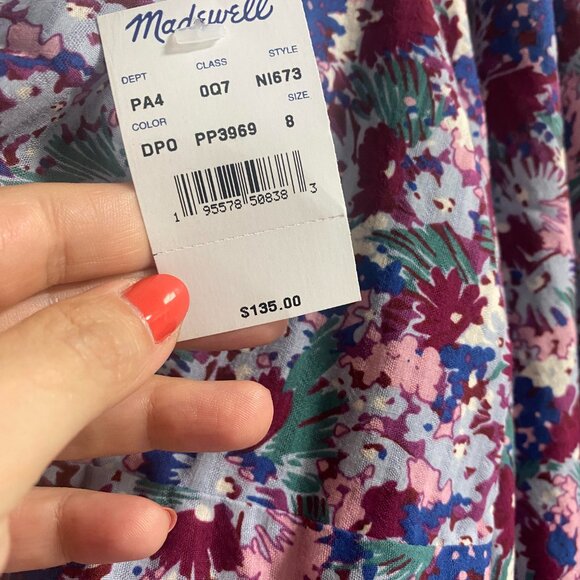 NWT Madewell Floral Puff Sleeves Tiered Cotton Dress with Pockets Size 8 - Picture 8 of 9
